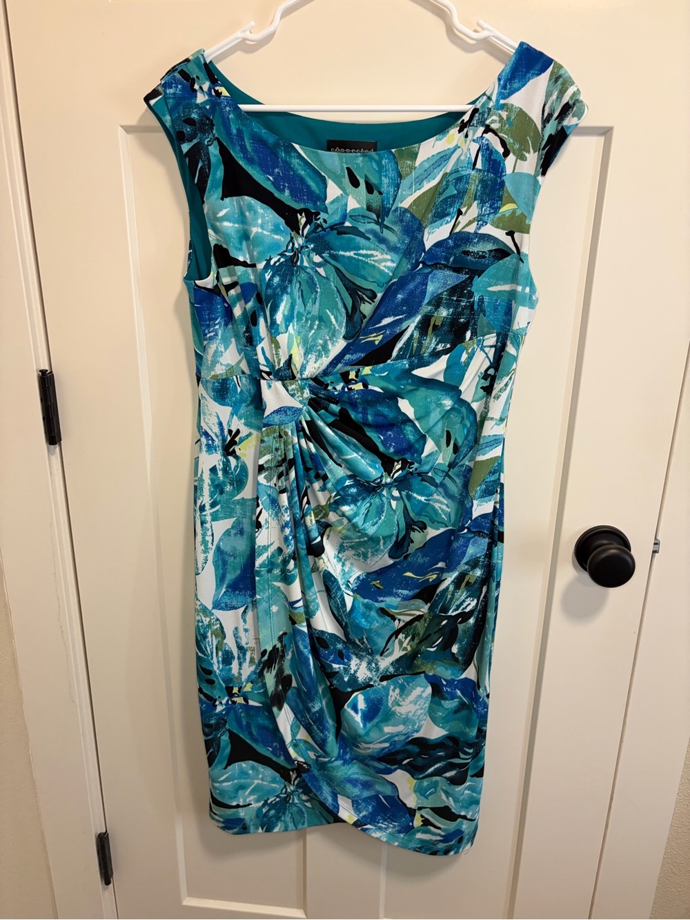 connected apparel Blue & Aqua Floral Twist-Front Midi Dress - Picture 2 of 6
